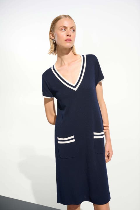 Viscose Knit A-Line Dress With Rib Trim