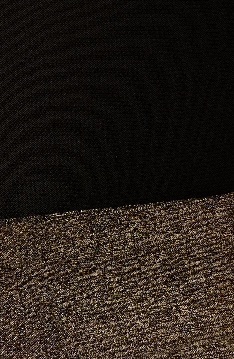 Adrianna Papell Mixed Media Metallic Long Sleeve Minidress, Alternate, color, 