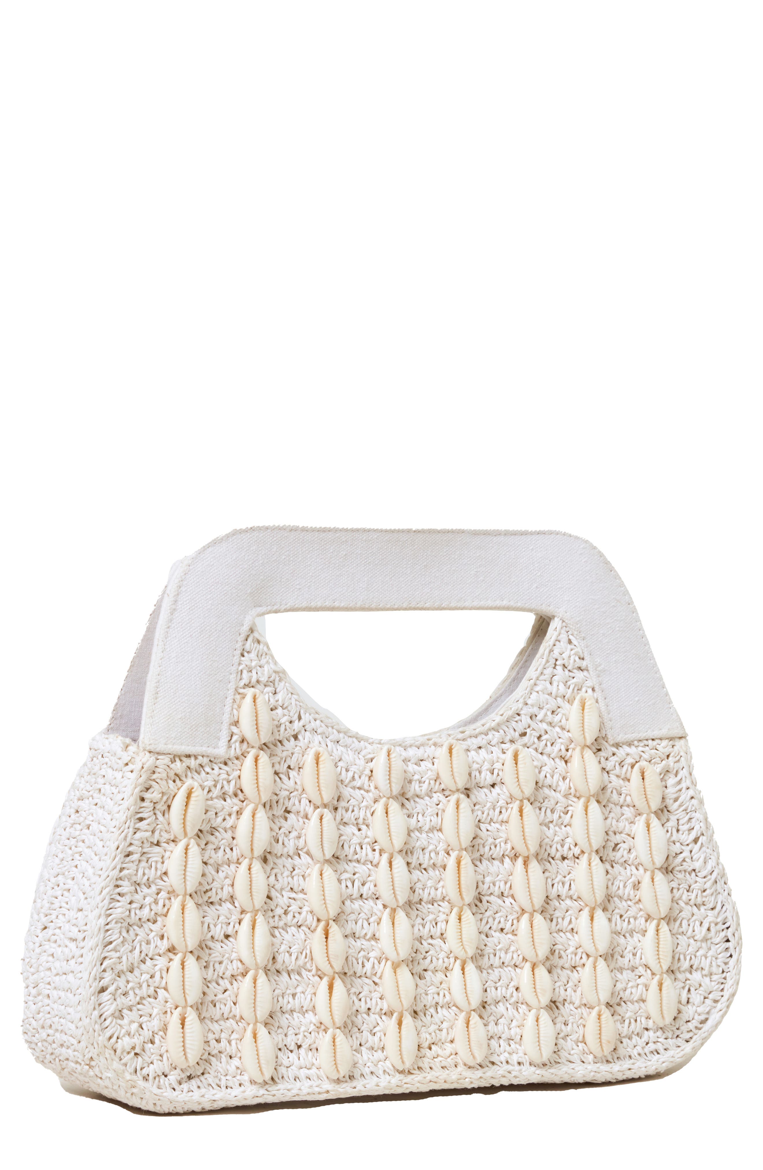 LSPACE Miley Cowry Shell Crocheted Top Handle Bag, Main, color, 