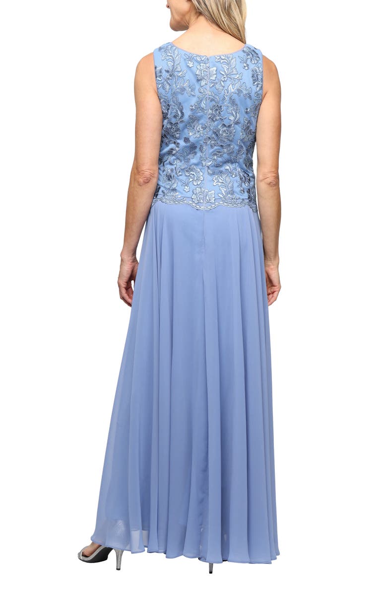 Alex Evenings Mixed Media Sleeveless Gown with Embroidered Jacket, Alternate, color, Dusty Blue