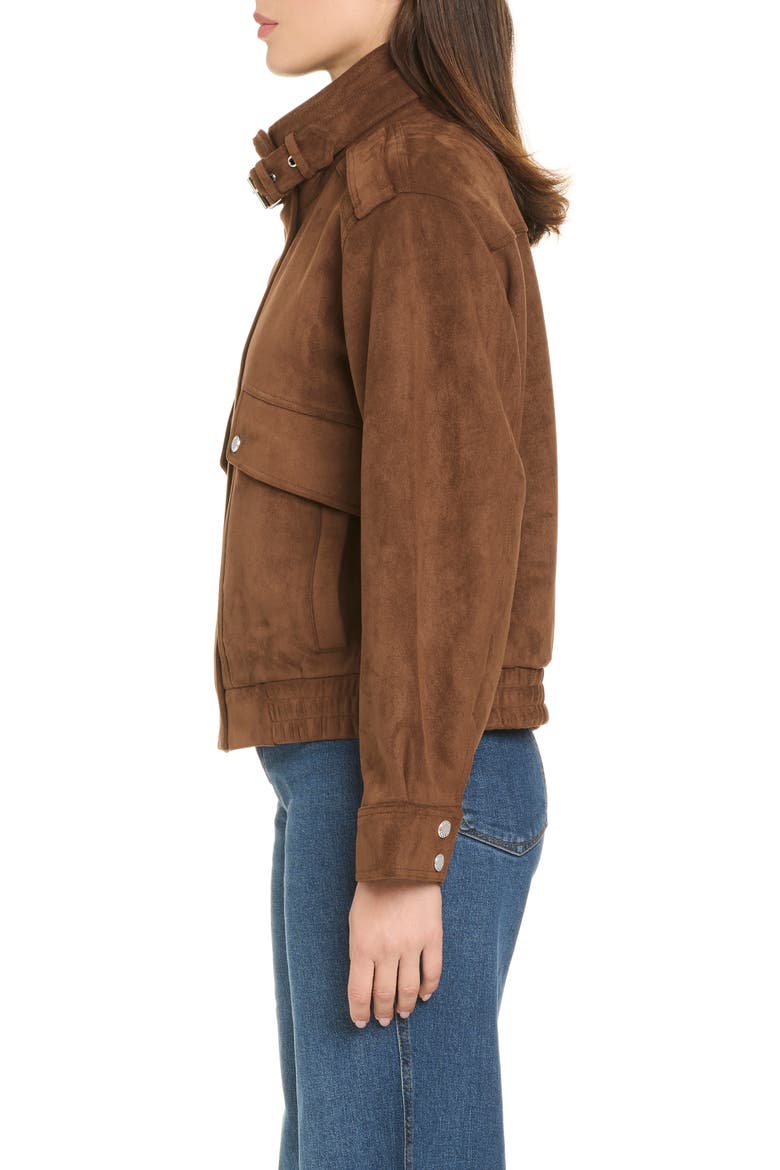 Mia Faux Suede Bomber Jacket, Alternate, color, CARAMEL