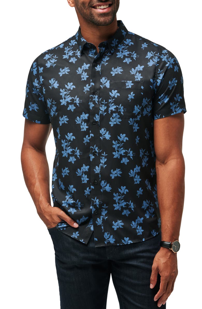 TravisMathew Mist On the Lake Short Sleeve Button-Up Shirt, Main, color,