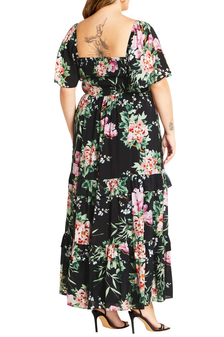 Marci Tiered Print Maxi Dress, Alternate, color, BLK SWEET BLOSSOM