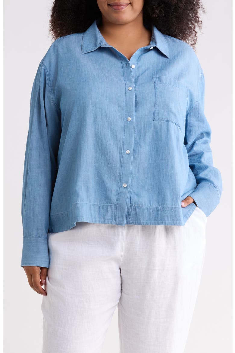 Chambray Core Button Front Shirt, Main, color, MEDIUM WASH