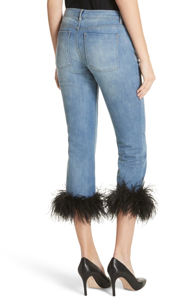 Alice + Olivia Tasha Feather Hem Crop Jeans, Alternate, color,