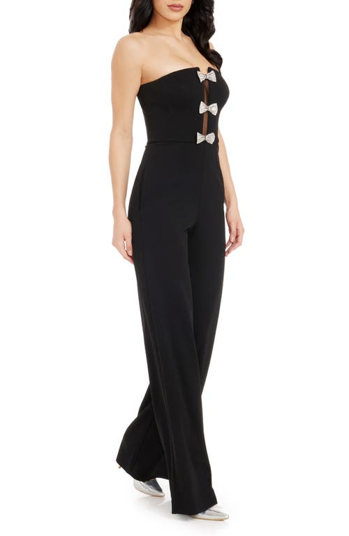Dress The Population Erica Sequin Bow Strapless Wide Leg Jumpsuit In Black-silver