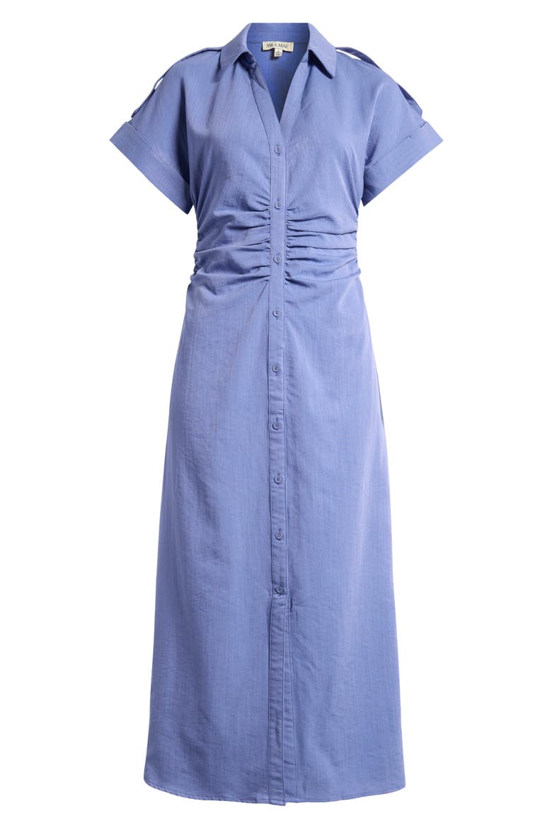 Ruched Spread Collar Midi Shirtdress, Alternate, color, BLUE
