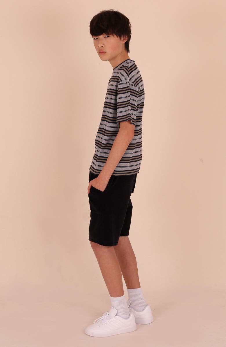 TINY TRIBE Kids' Stripe Rib Stretch Cotton T-Shirt, Alternate, color, Grey Multi