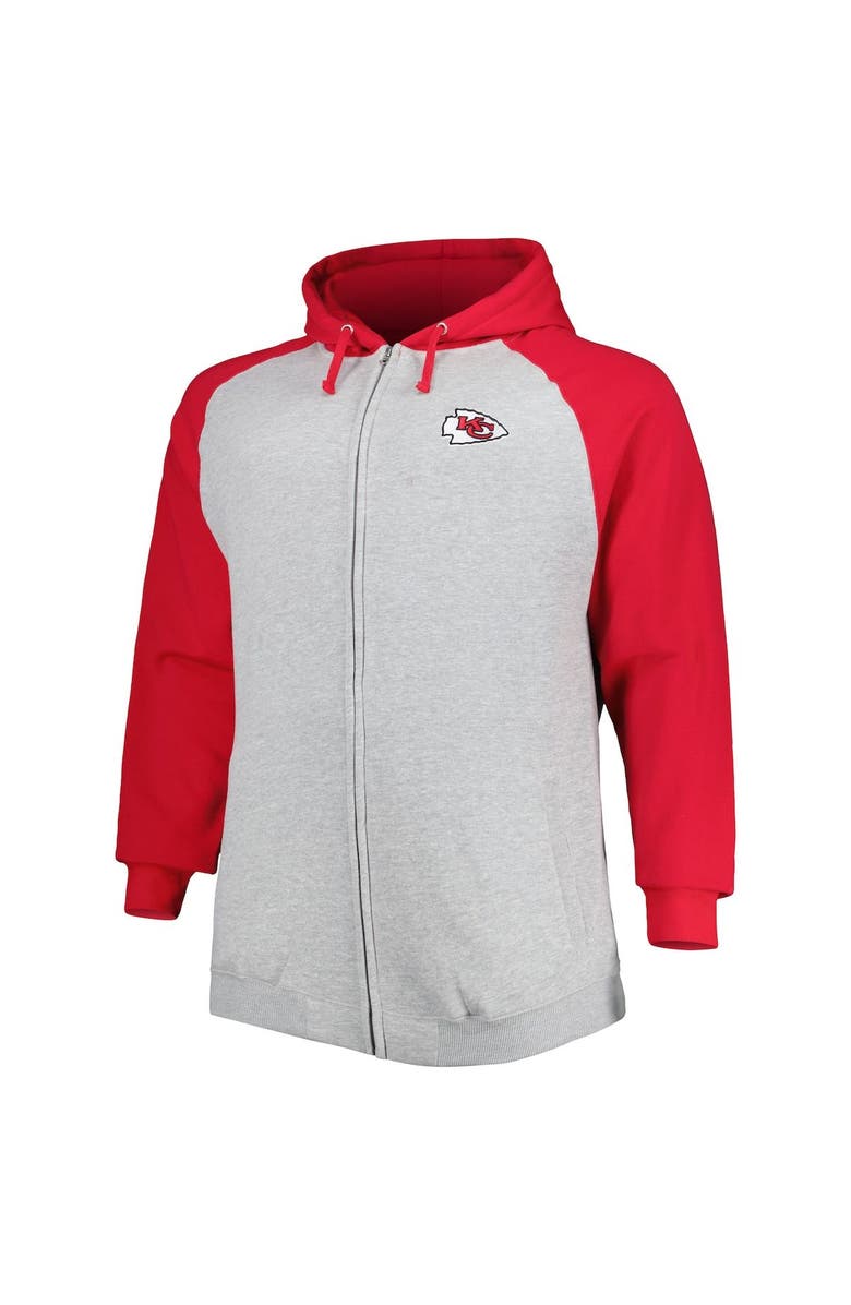 PROFILE Men's Heather Gray Kansas City Chiefs Big & Tall Fleece Raglan Full-Zip Hoodie Jacket, Alternate, color,