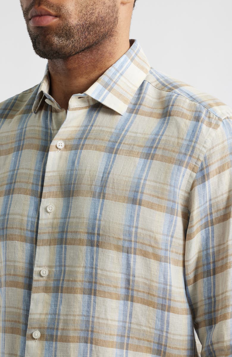 Scott Barber European Plaid Linen Button-Up Shirt, Alternate, color, 