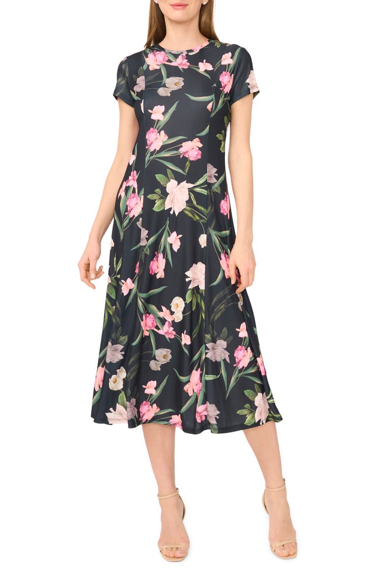 Cap Sleeve Midi Dress, Main, color, RICH BLACK