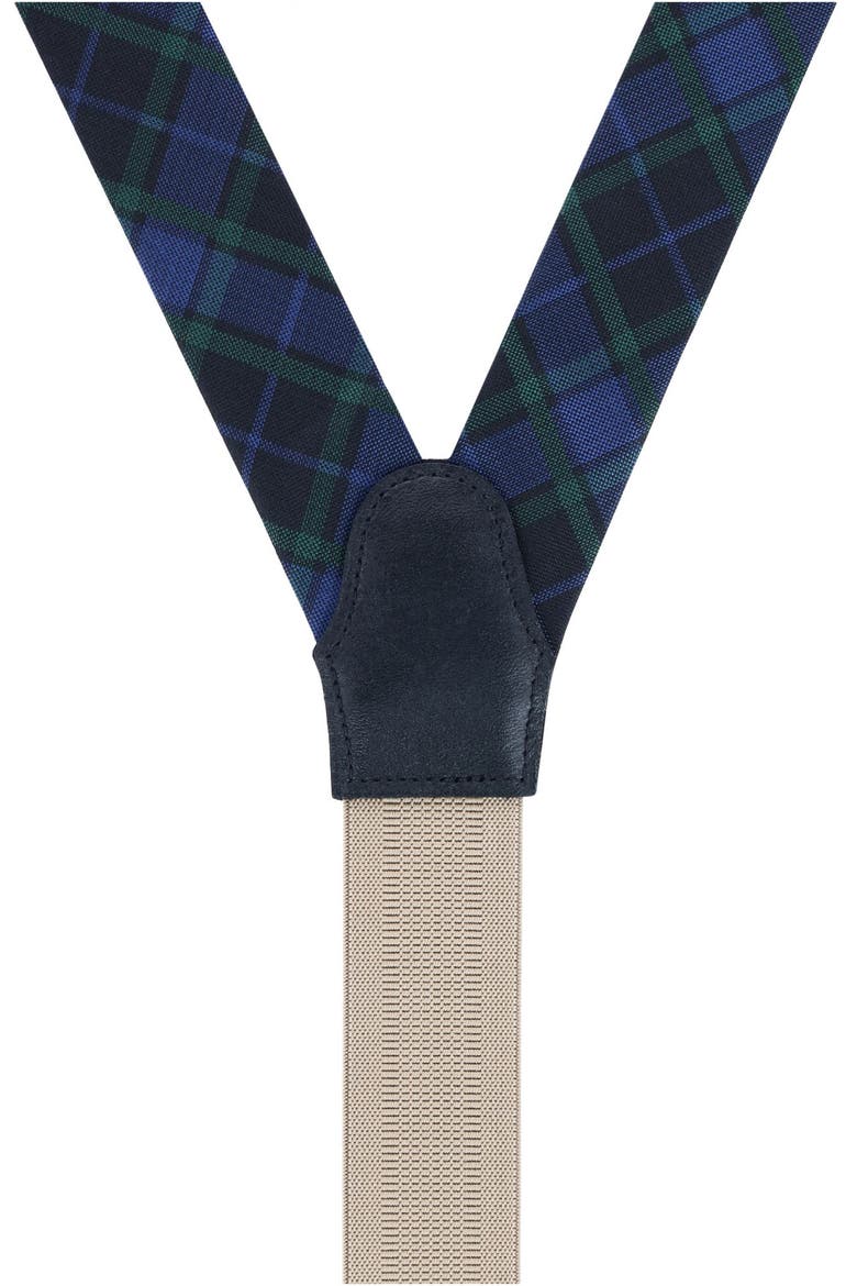 Ives Plaid Silk Suspenders, Alternate, color, GREEN AND NAVY PLAID