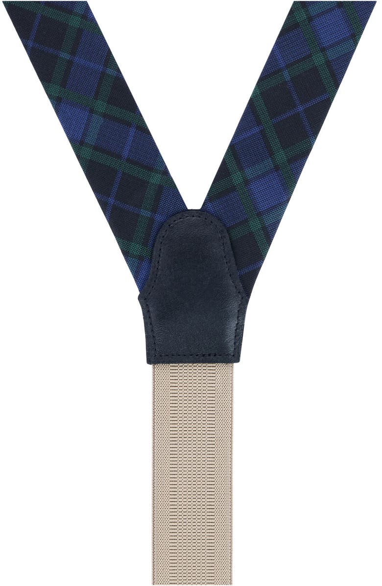 Trafalgar Ives Plaid Silk Suspenders, Alternate, color, Green And Navy Plaid