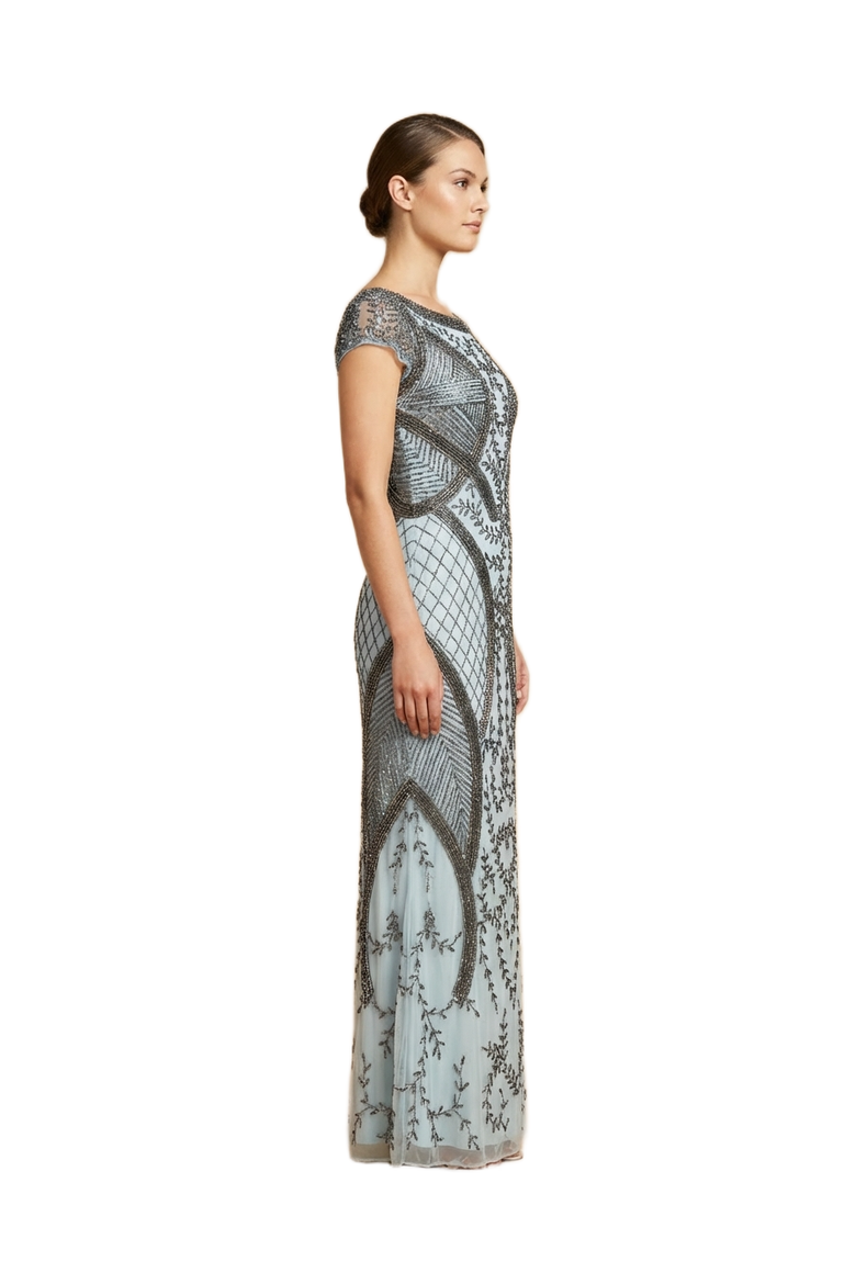 Cape Sleeve Modestly Covered Dress, Alternate, color, Slate
