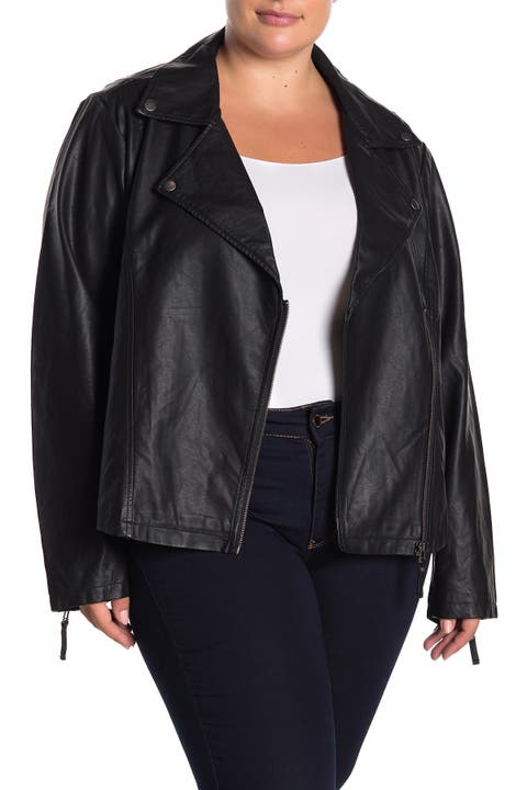 Faux Leather Moto Jacket (Plus Size)