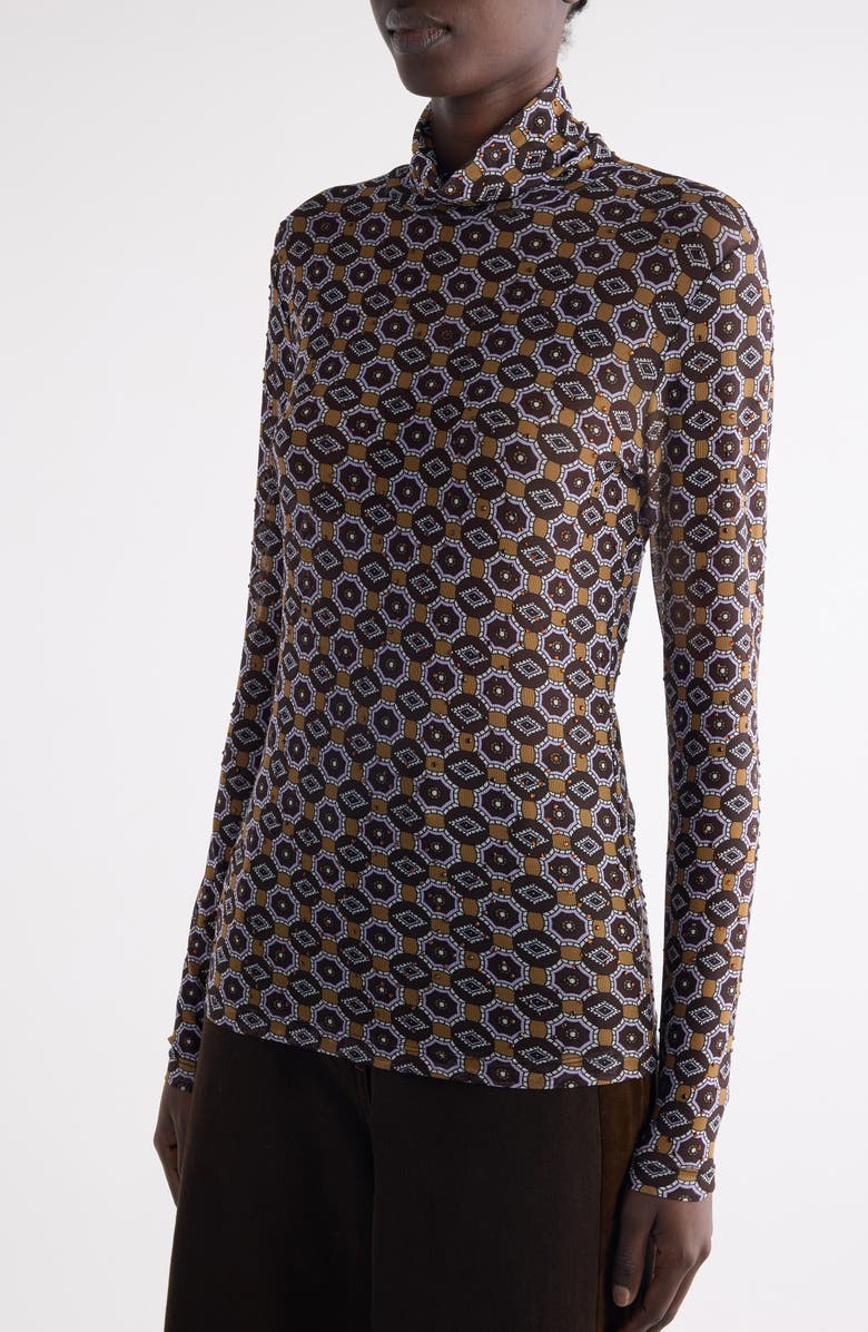 Dries Van Noten Hoyser Tie Print Crystal Embellished Mesh T-Shirt, Alternate, color, 703 Brown