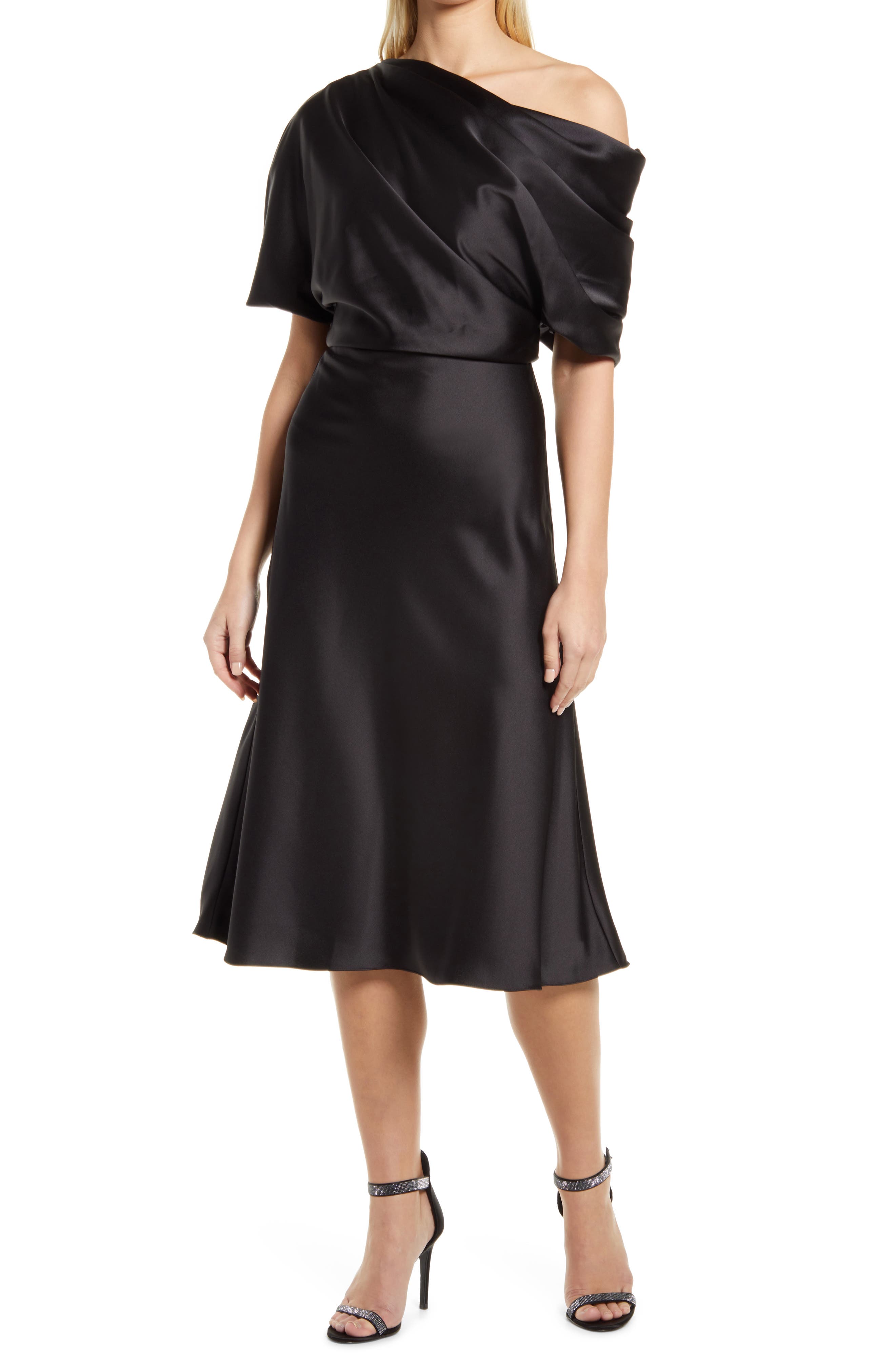 Amsale Drape One-Shoulder Midi Cocktail Dress (Women) | Nordstromrack