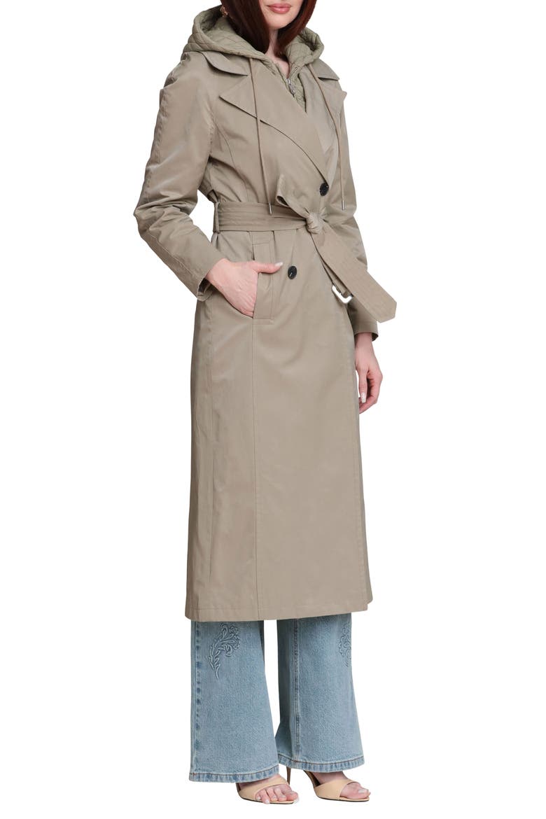 Quilted Hoodie Cotton & Nylon Trench Coat, Alternate, color, SAGE