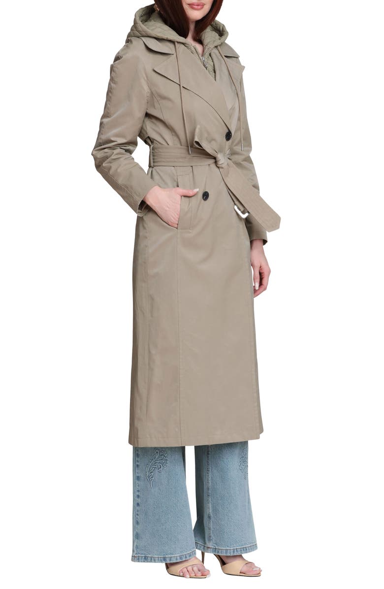 Avec Les Filles Quilted Hoodie Cotton & Nylon Trench Coat, Alternate, color, Sage