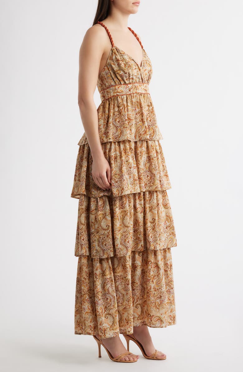 Mila Mae Tiered Open Back Maxi Dress, Alternate, color, Brown Paisley