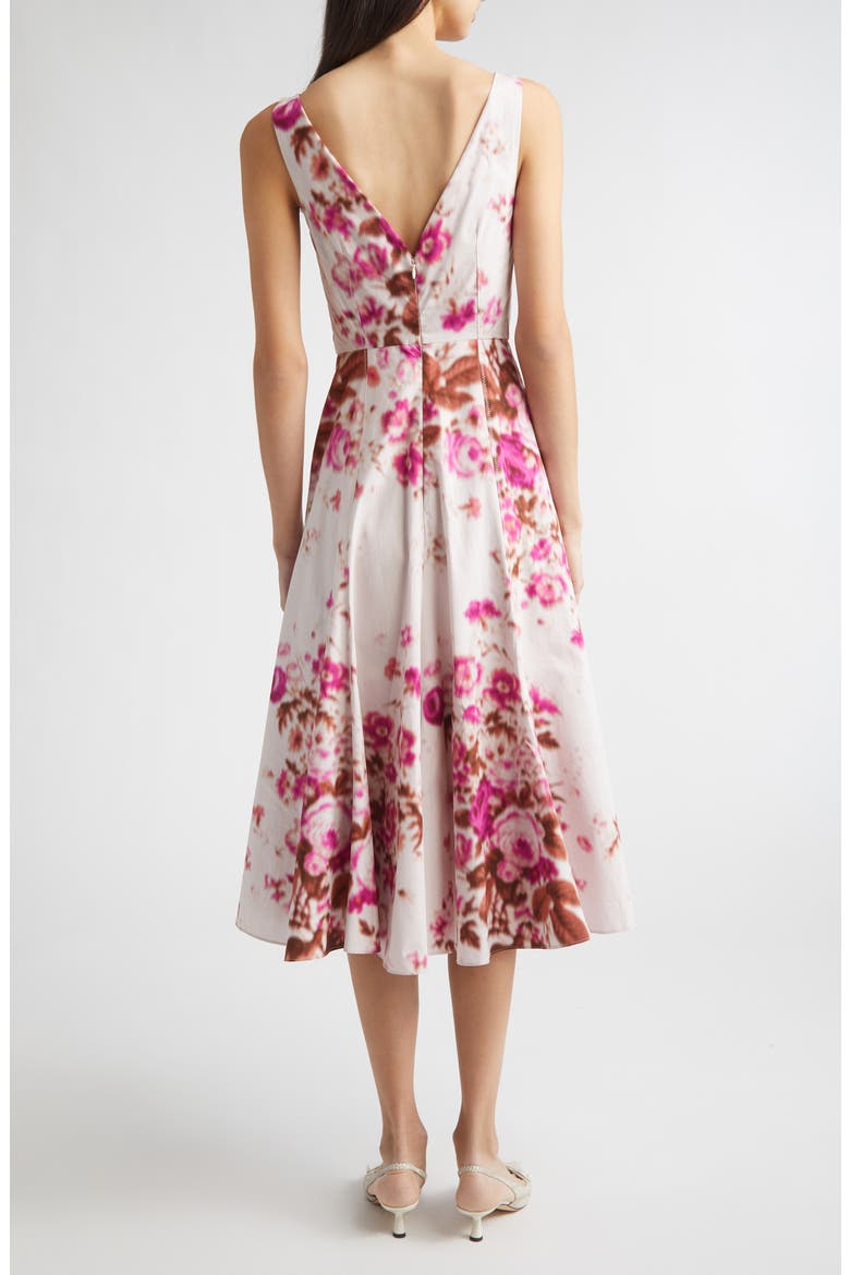 Floral Print Heavyweight Organic Cotton Poplin Fit & Flare Dress, Alternate, color, ROSE BOUQUET HOT PINK