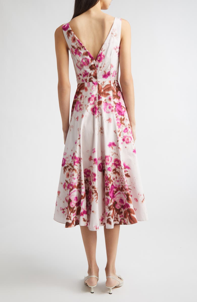 Erdem Floral Print Heavyweight Organic Cotton Poplin Fit & Flare Dress, Alternate, color, Rose Bouquet Hot Pink