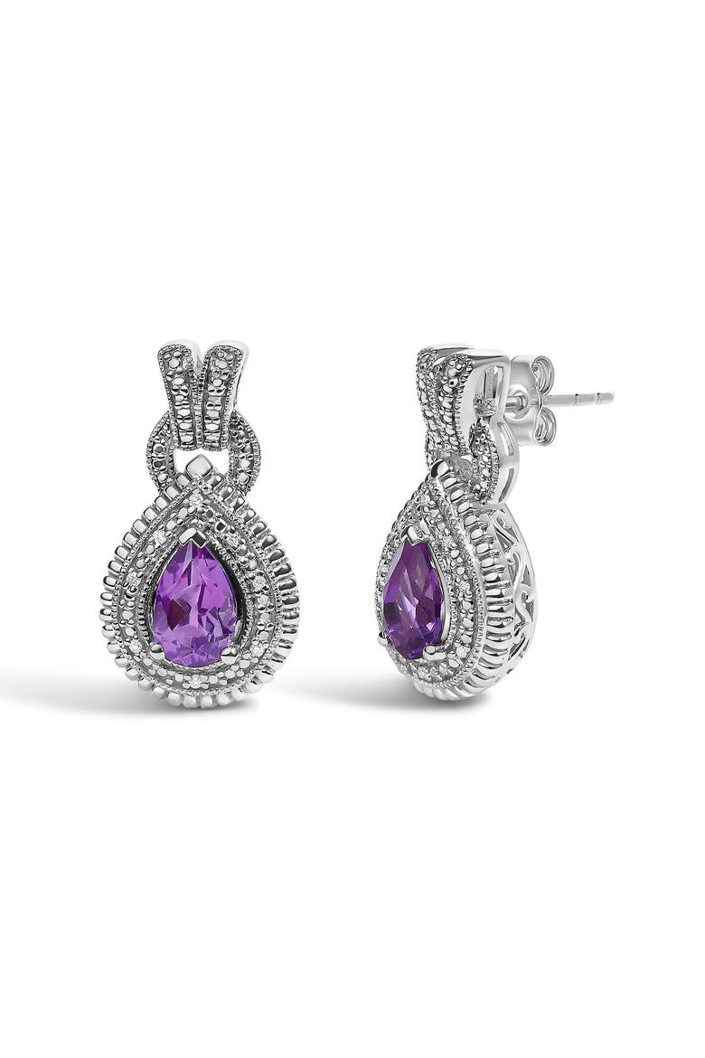 Sterling Silver Pear Cut Amethyst and Diamond Accent Teardrop Stud Earrings, Alternate, color, Silver