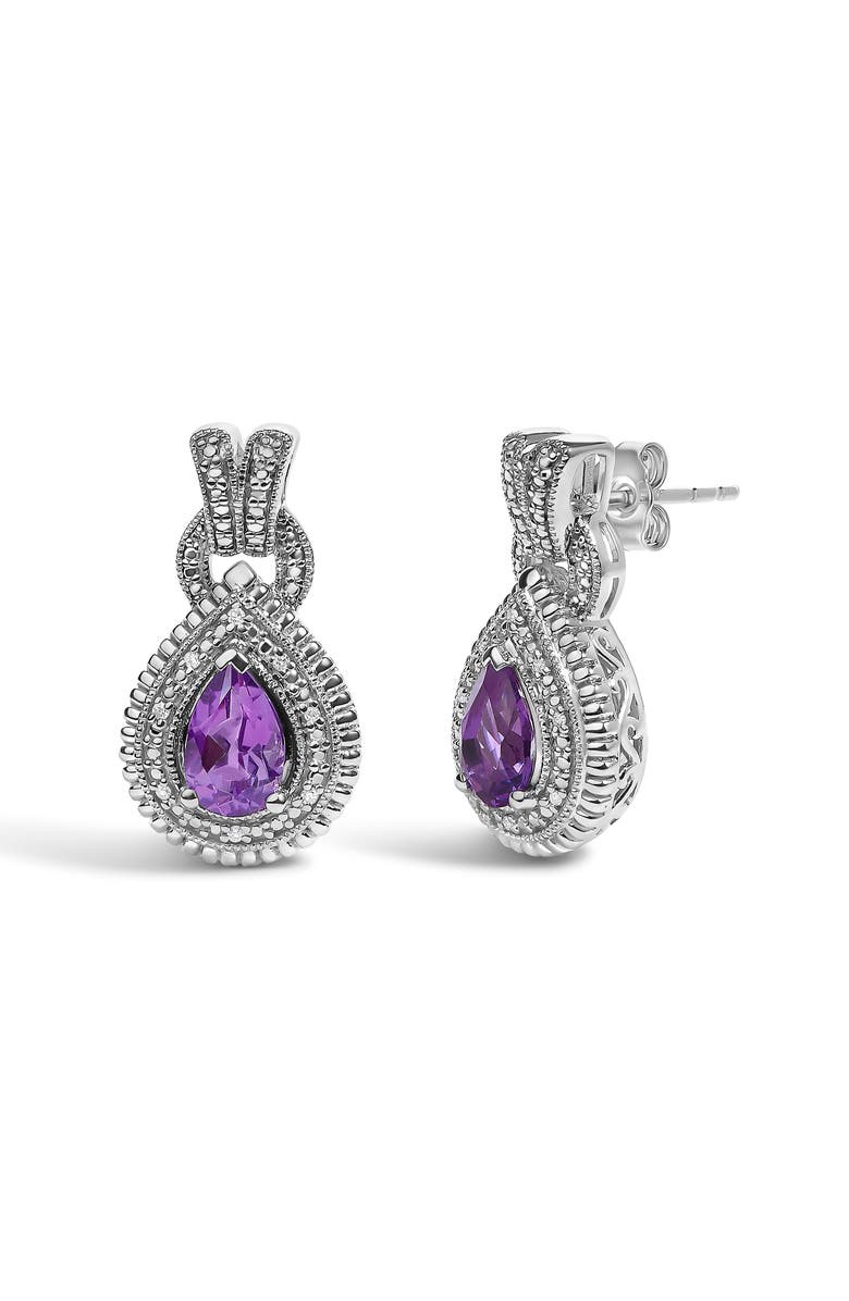 Haus of Brilliance Sterling Silver Pear Cut Amethyst and Diamond Accent Teardrop Stud Earrings, Alternate, color, Silver