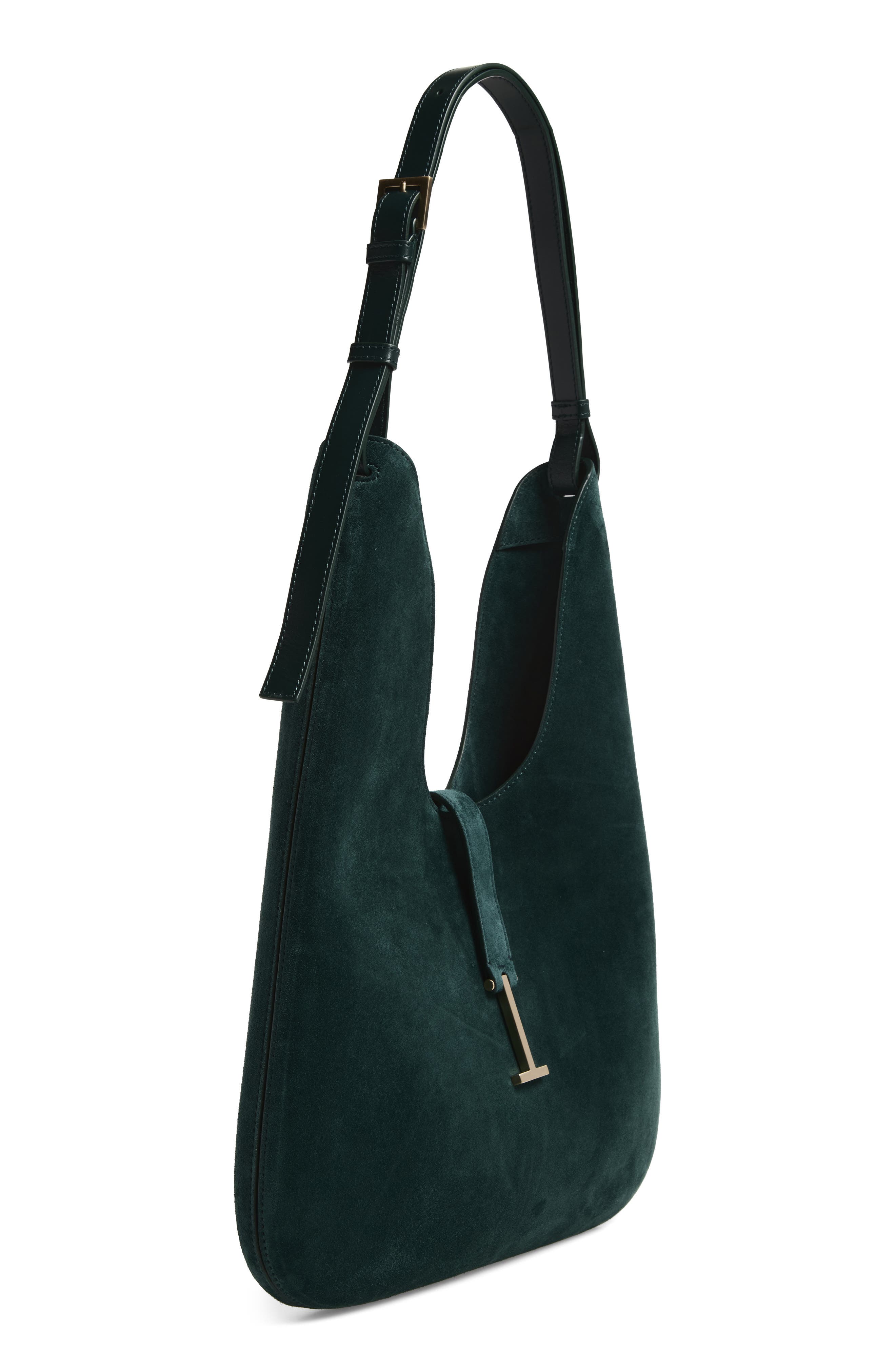 Medium Kara Smooth Suede Hobo Bag, Alternate, color, PINE GREEN