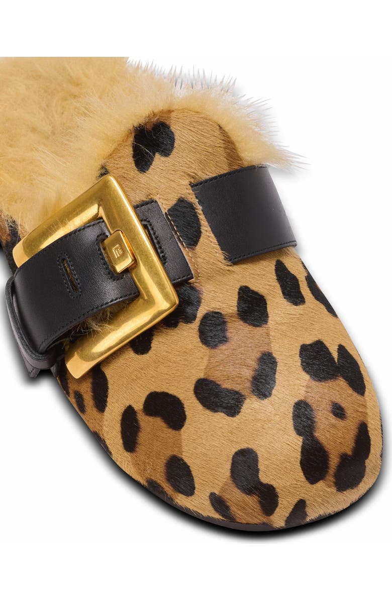 Balmain Anthem Leopard Print Ponyskin Leather And Faux Fur Mules, Alternate, color,