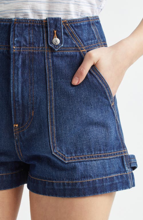 Veronica Beard Graham High Waist Denim Carpenter Shorts In Bright Blue