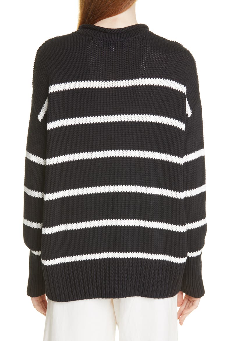 Marina Stripe Cotton Sweater, Alternate, color, BLACK/ CREAM