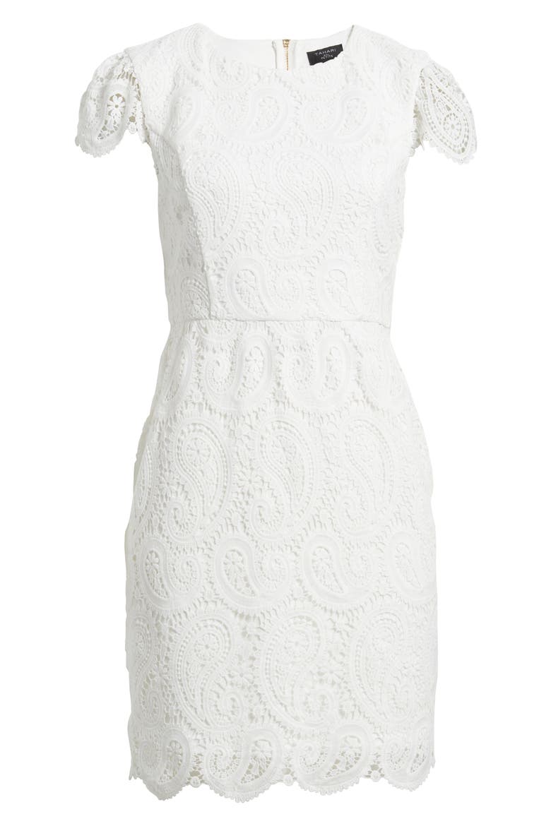 Paisley Lace Cap Sleeve Sheath Dress, Alternate, color, WHITE