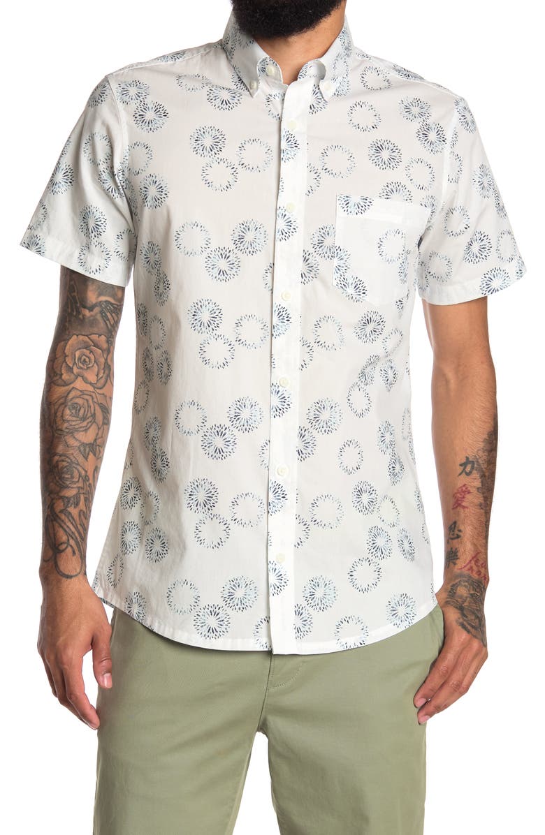 14th & Union 14TH AND UNION Short Sleeve Printed Trim Fit Shirt, Main, color, 