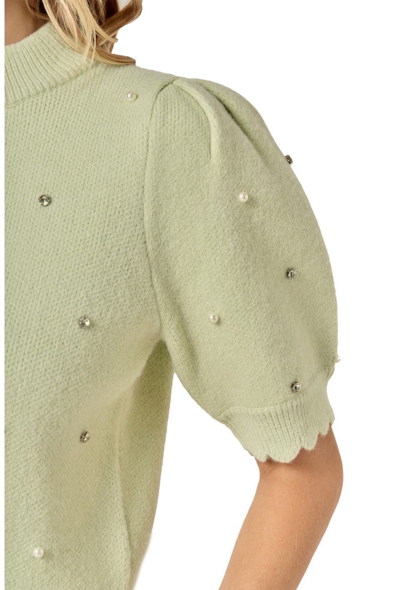 Embellished Short Sleeve Sweater, Alternate, color, SAGE