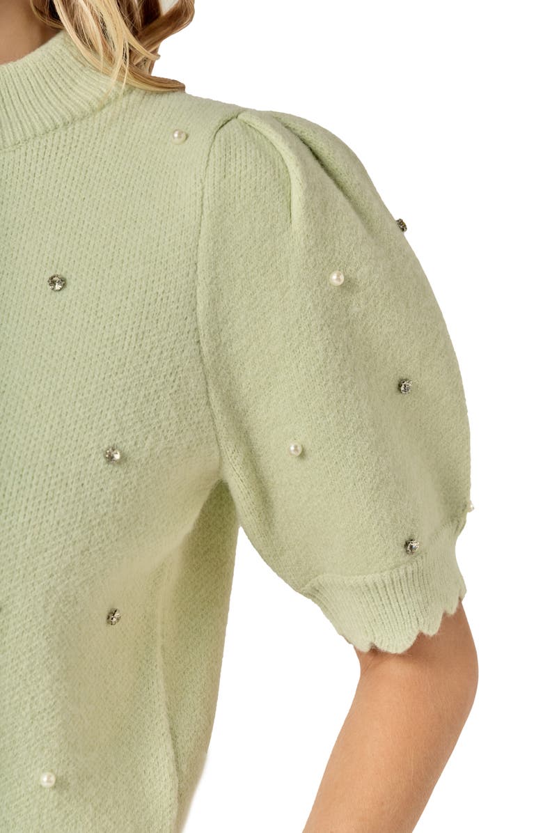 English Factory Embellished Short Sleeve Sweater, Alternate, color, Sage