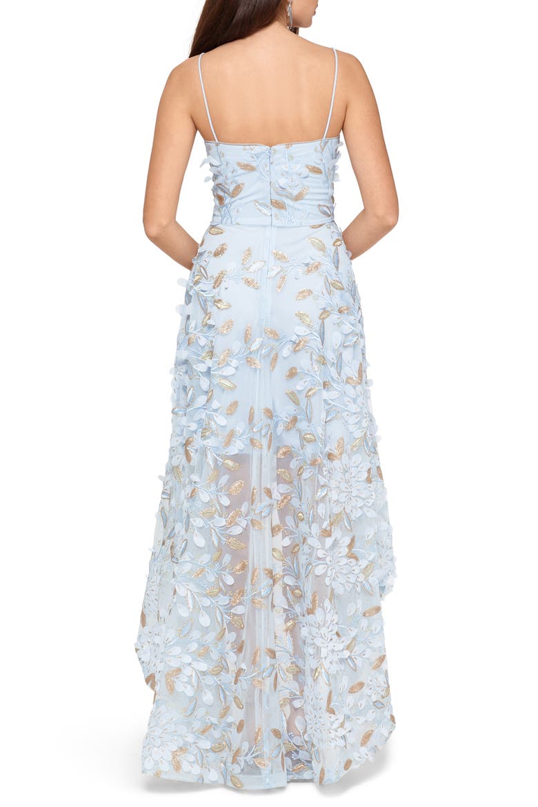 Xscape 3D Floral High/Low Gown, Alternate, color, BLUE