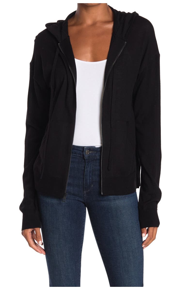 Zadig & Voltaire Sixtine Skull Metal Studs Merino Wool Full Zip Hoodie, Alternate, color,