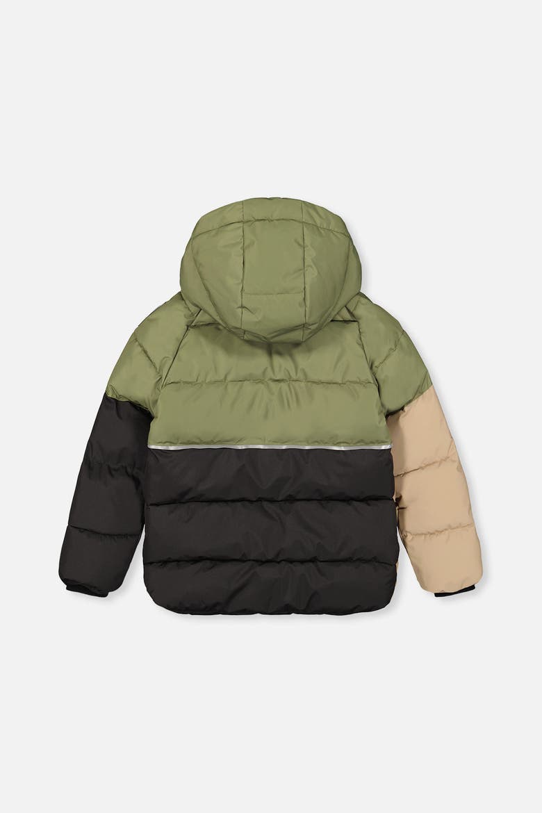 Boy Color Block Hooded Fleece Lined Winter Jacket, Alternate, color, Olive Green