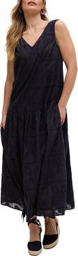 Raffya Squire All Over Cut Work Drop Waist Midi Dress