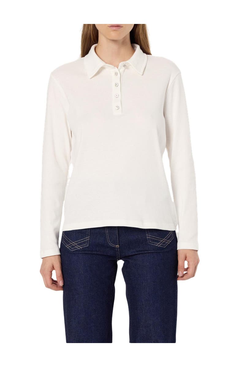 GERARD DAREL Hania Rhinestone Button Polo Shirt, Alternate, color, Ecru