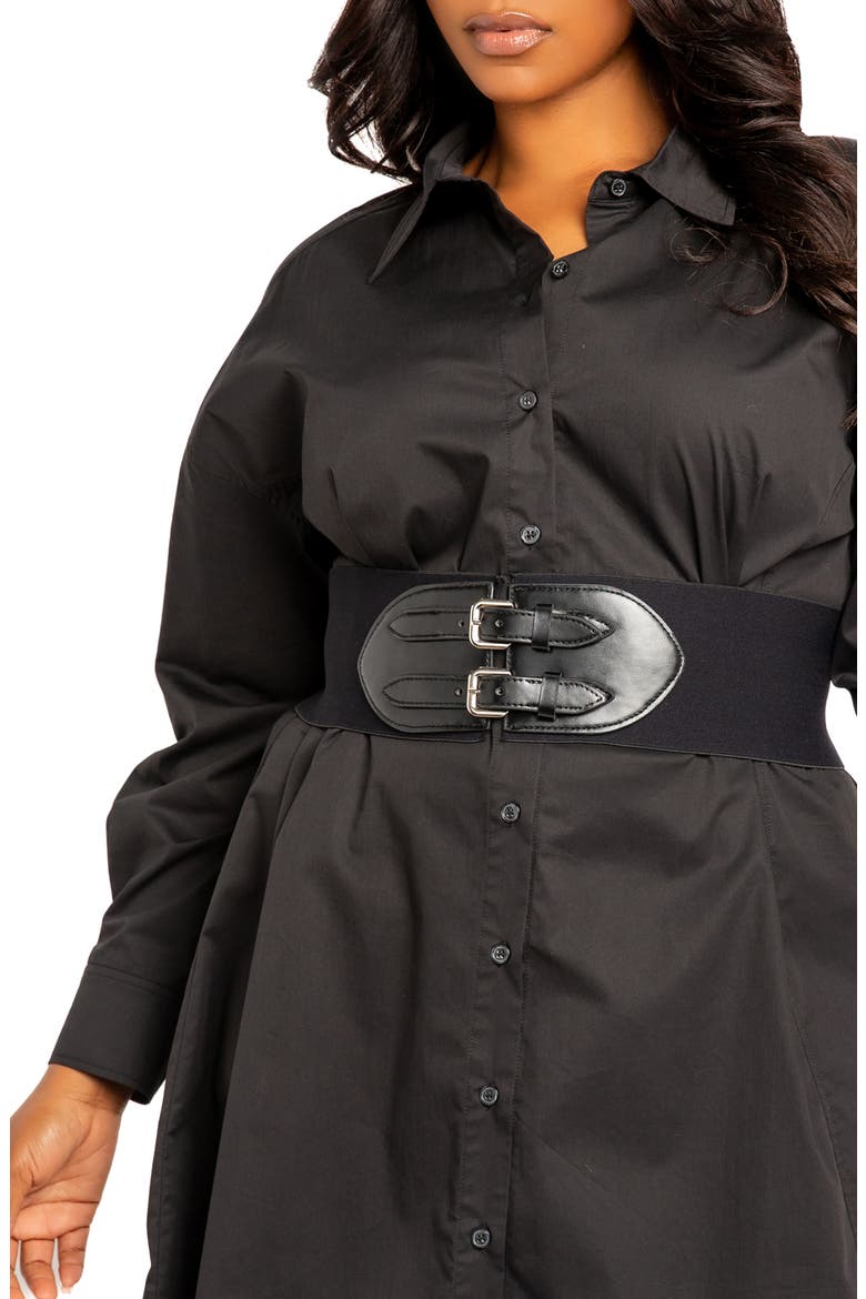 Cinch Waist Long Sleeve Belt Cotton blend Shirtdress, Alternate, color, BLACK