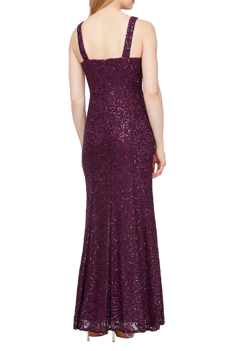 SLNY Sequin Lace Removable Capelet Sleeveless Gown, Alternate, color,