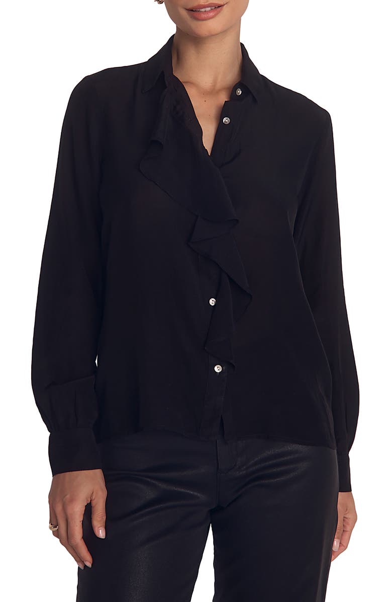Bella Dahl Ruffle Button-Up Shirt, Main, color, Black