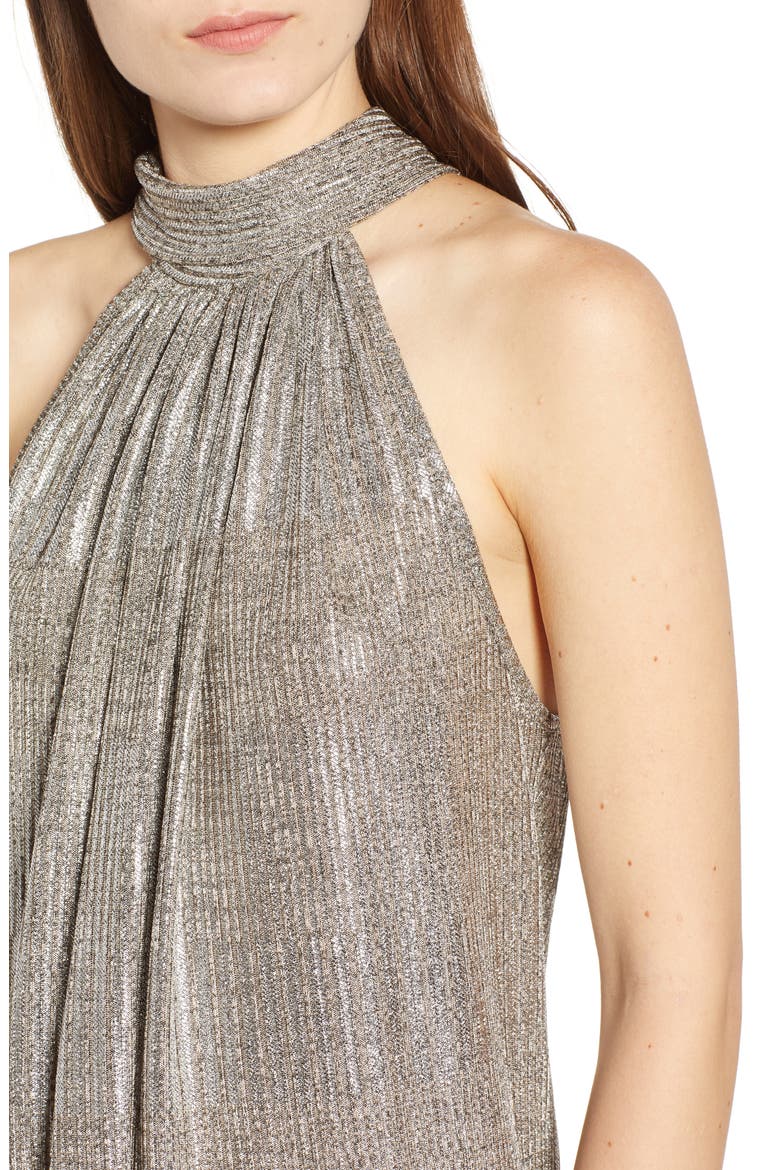 Hi-Shine Metallic Tie Neck Tank Top, Alternate, color, METALLIC