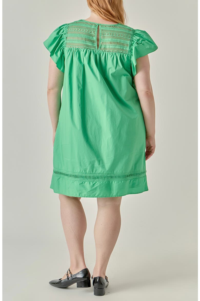 Lace Yoke Ruffle Sleeve Minidress, Alternate, color, GREEN