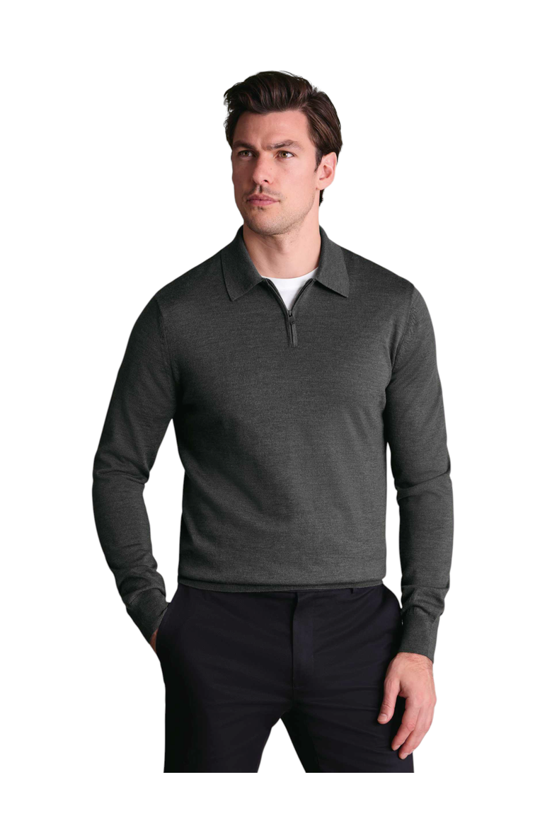 Merino Zip Polo Neck Long sleeve, Main, color, Grey