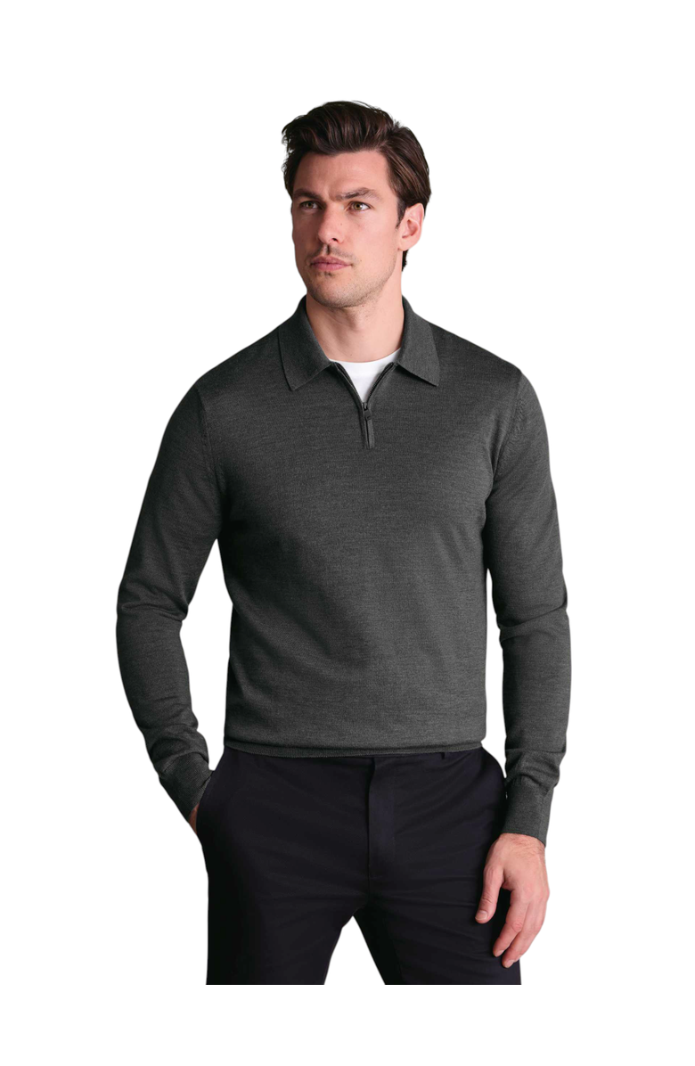 Charles Tyrwhitt Merino Zip Polo Neck Long sleeve, Main, color, Grey