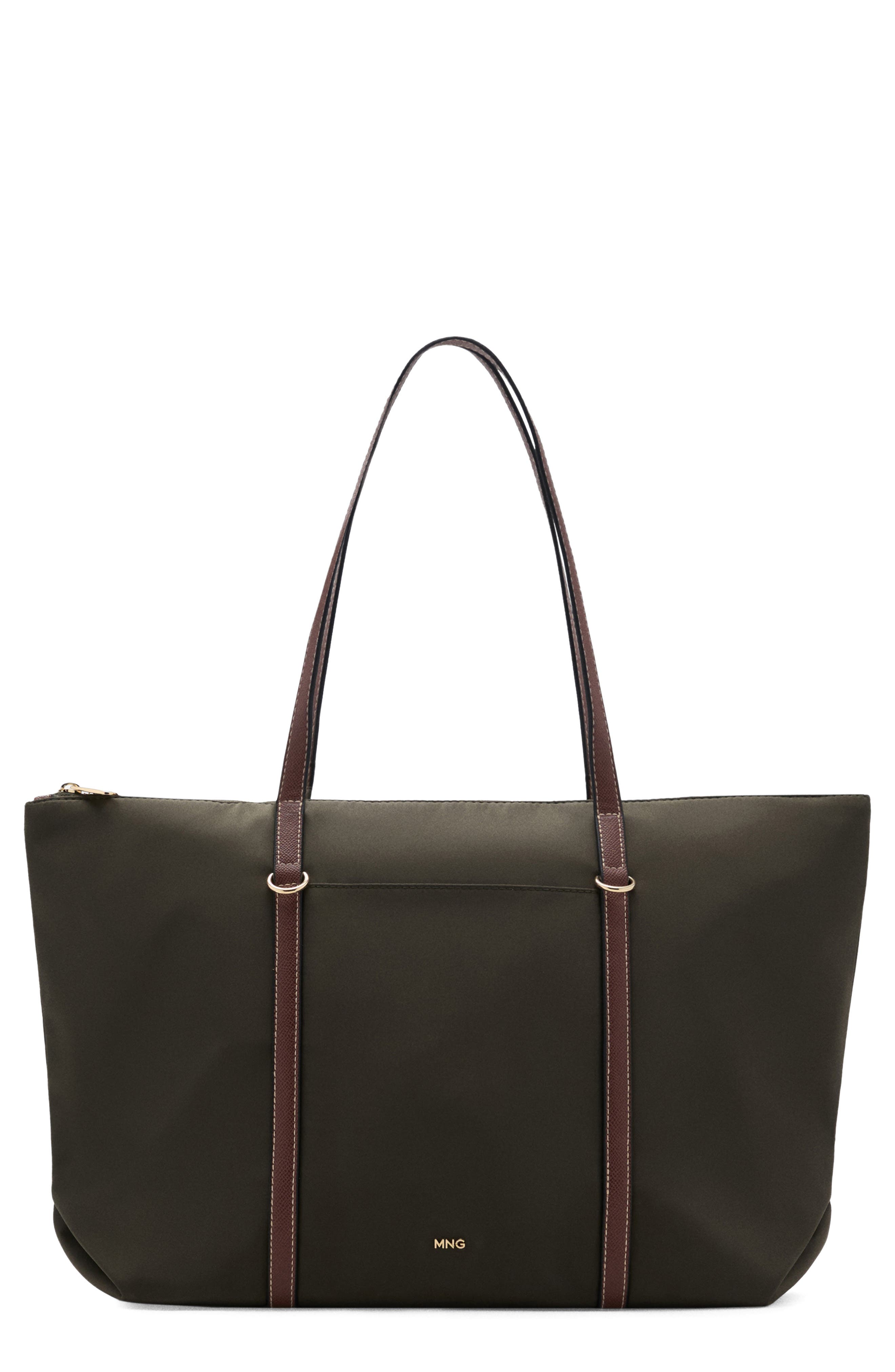 MANGO Nylon Shopper Bag, Main, color, Khaki Green