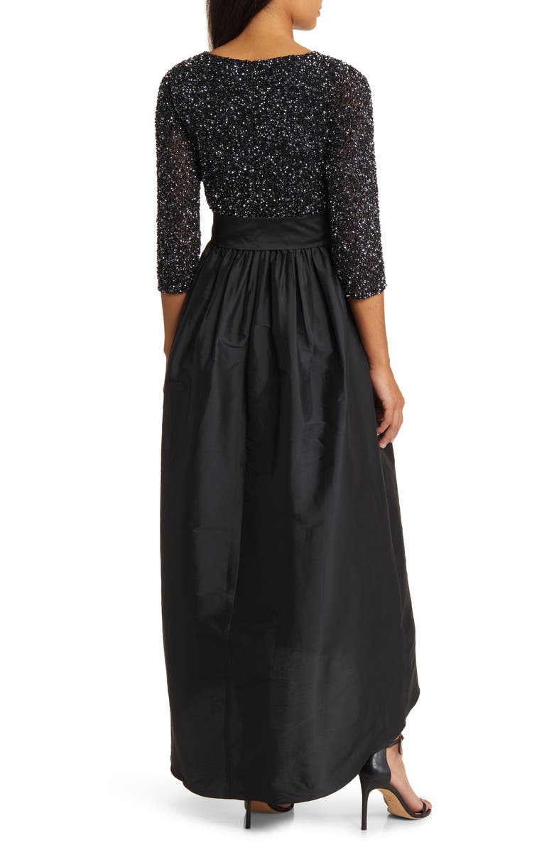 Pisarro Nights Beaded Bodice Taffeta A-Line Gown, Alternate, color, Black/Gunmetal